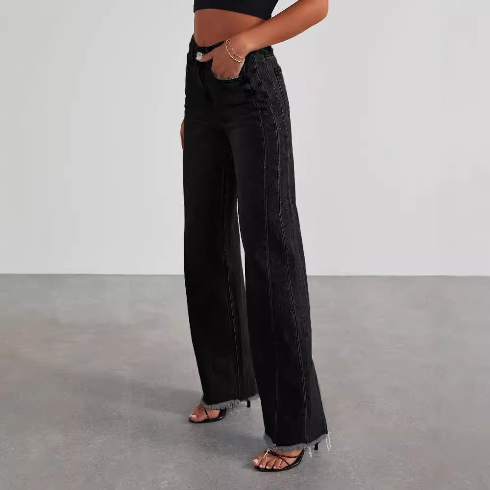 Brooke Distressed Hem Wide-Leg Jeans