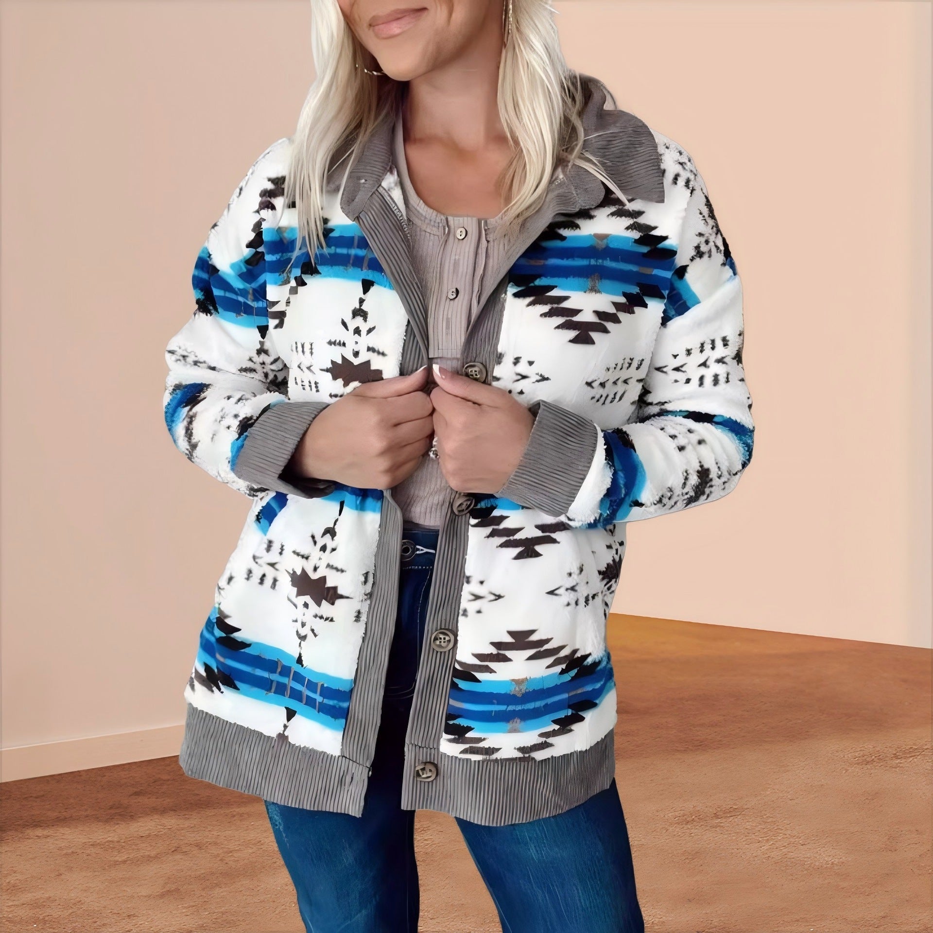 Mia Aztec Print Fleece Jacket