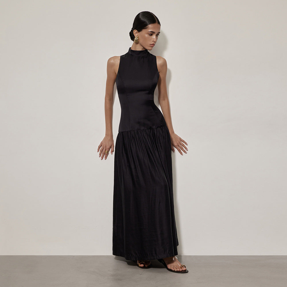 Harper Satin Sleeveless High Neck Maxi Dress