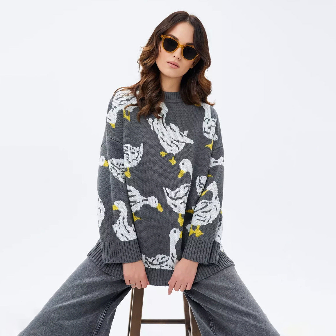 Emily Duck Print Oversized Sweater