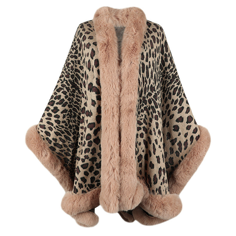 Ava Leopard Print Faux Fur Cape