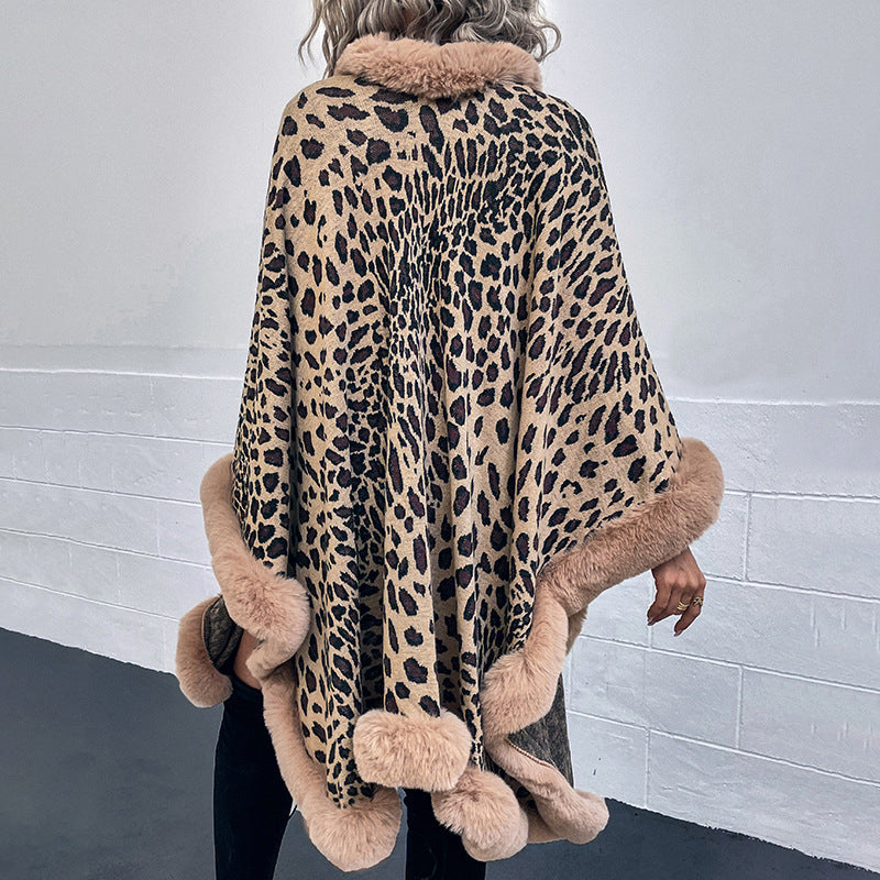 Ava Leopard Print Faux Fur Cape