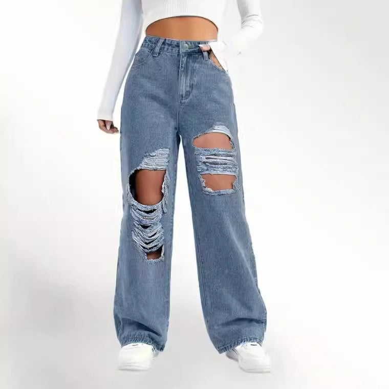 Avery Distressed Wide-Leg Jeans