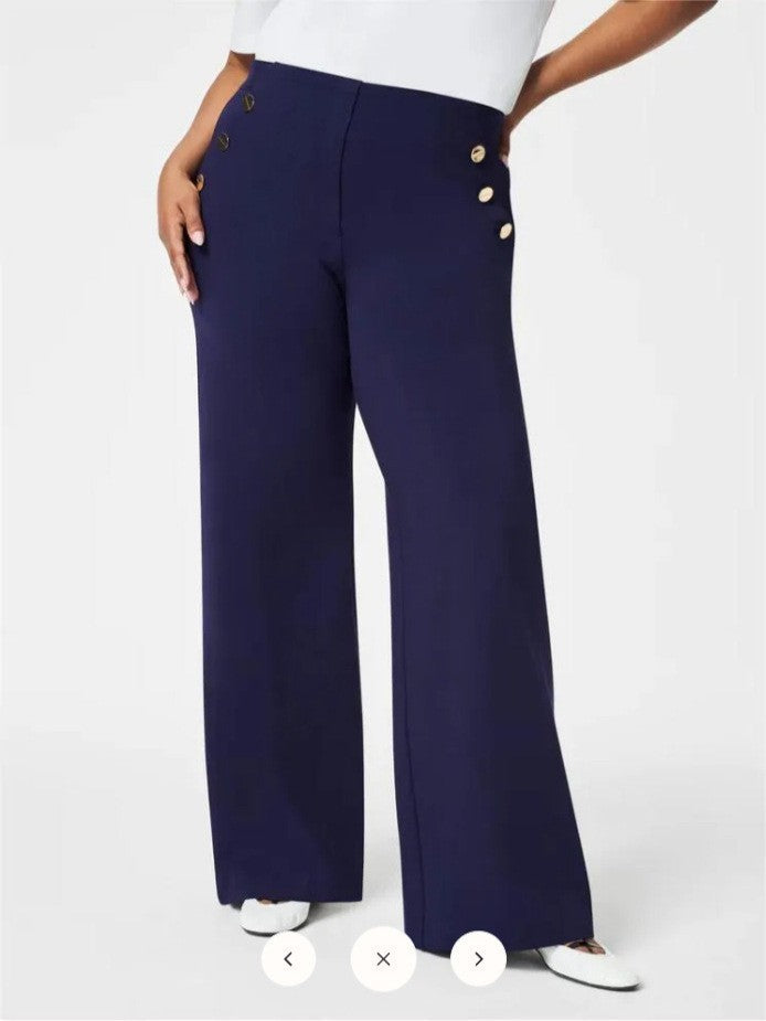 Sophia Button-Detail Wide-Leg Pants