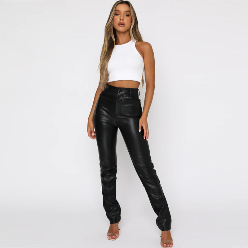 Victoria Leather Straight-Leg Pants