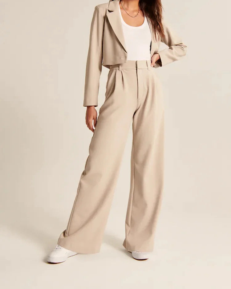 High Waist Wide Leg Trousers with Pockets