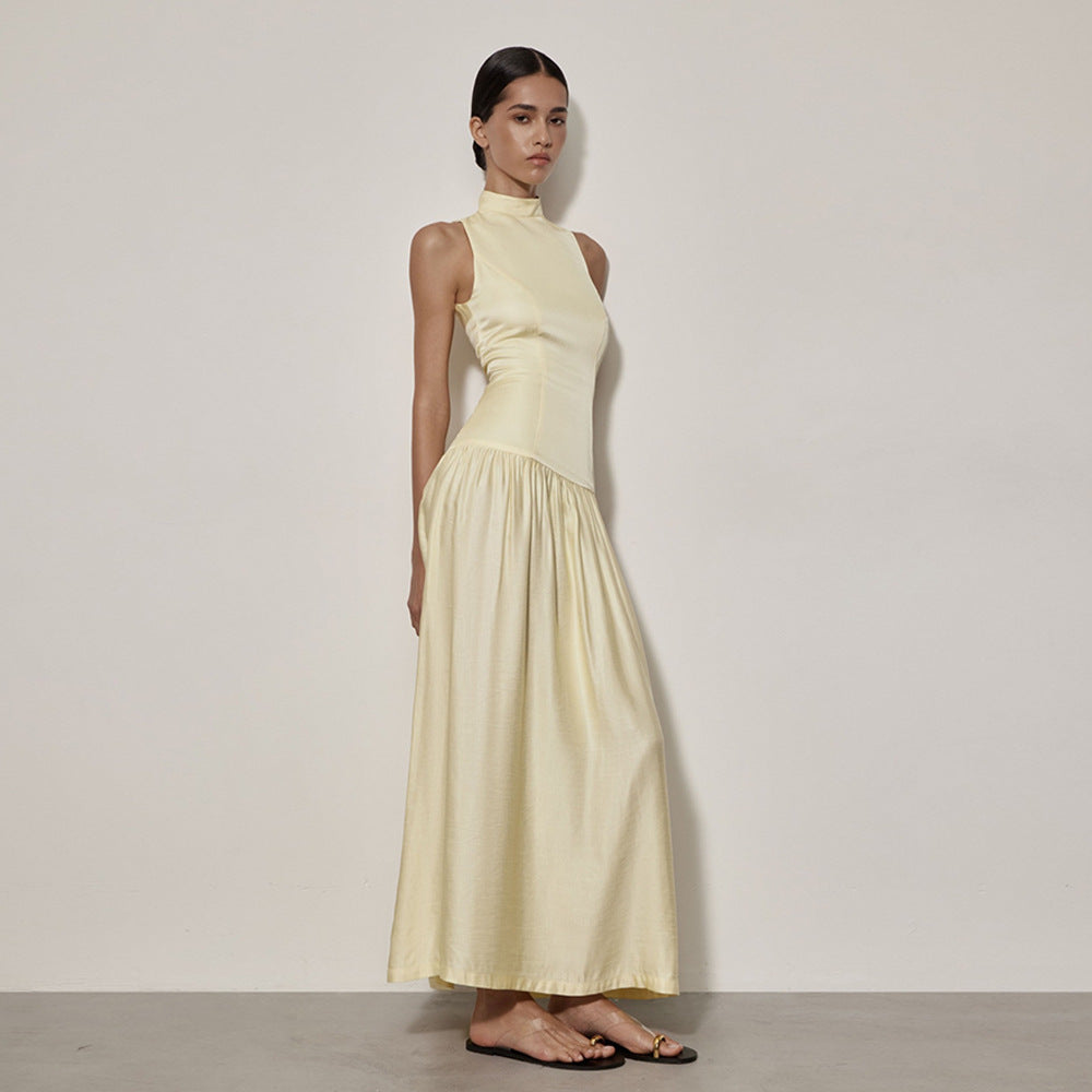 Harper Satin Sleeveless High Neck Maxi Dress