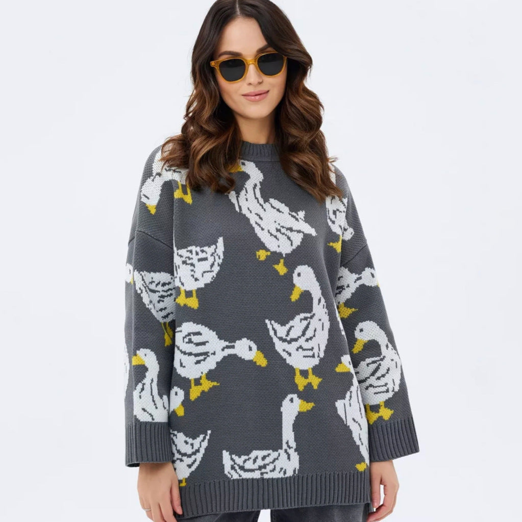 Emily Duck Print Oversized Sweater