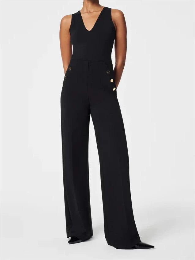 Sophia Button-Detail Wide-Leg Pants